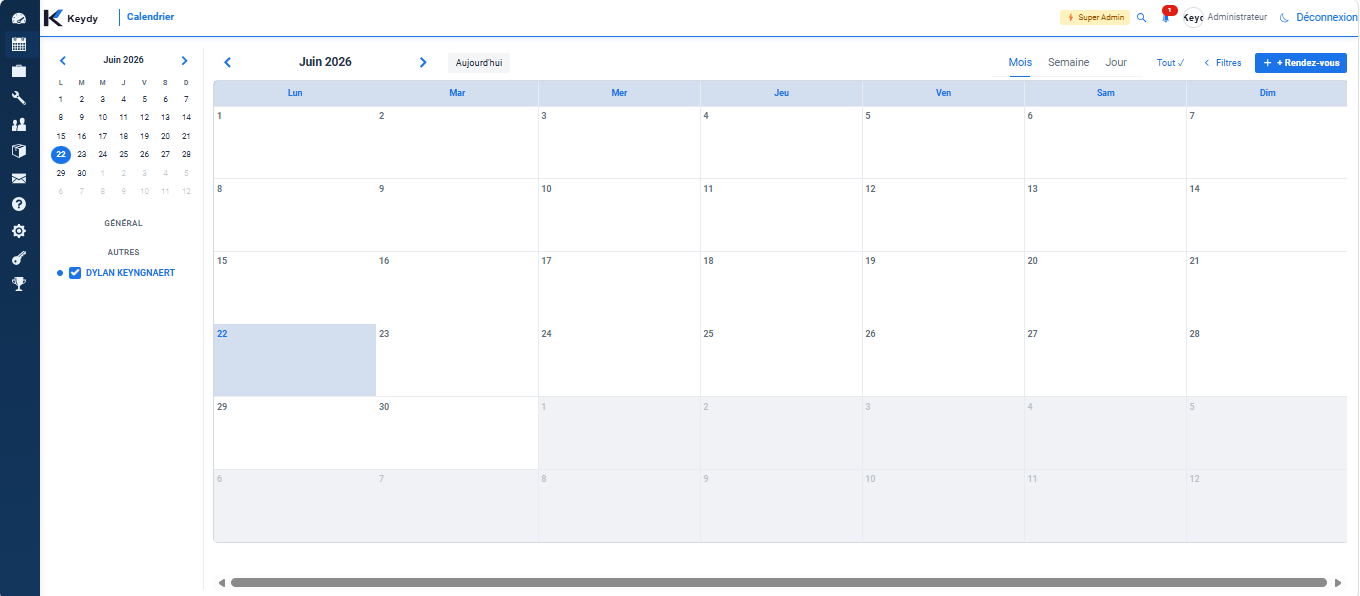 Capture d'écran Keydy du planning
